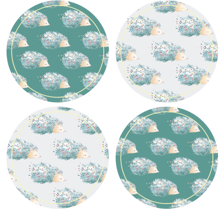 Modern coasters with hedgehogs in floral design - TenStickers