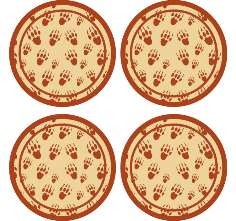 Vintage coasters brown paw print circle - TenStickers