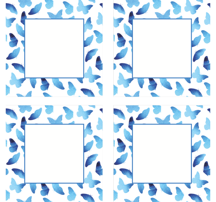 Personaliseable coasters butterfly pattern blue frames - TenStickers