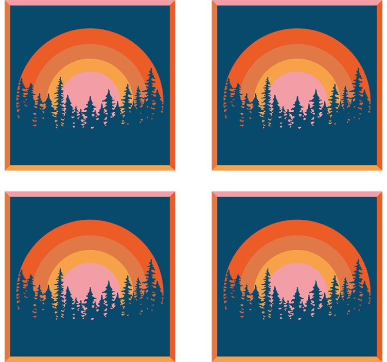 Modern coasters layered sunset forest design - TenStickers