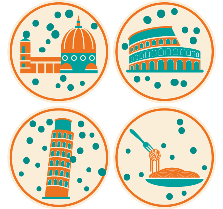 Modern coasters featuring iconic italian landmarks - TenStickers