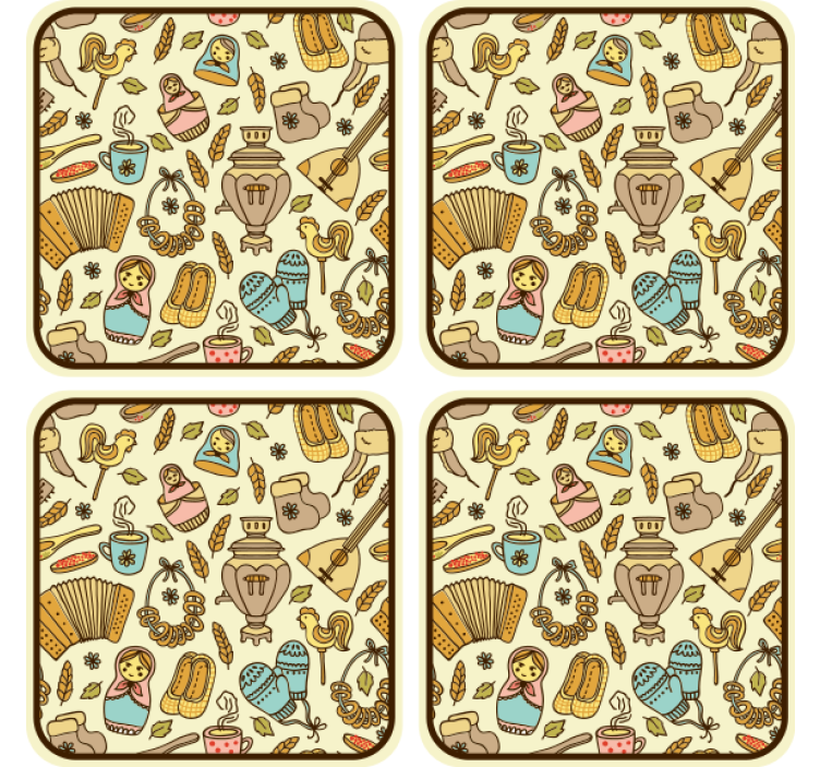 Geek coasters with whimsical folk art designs - TenStickers