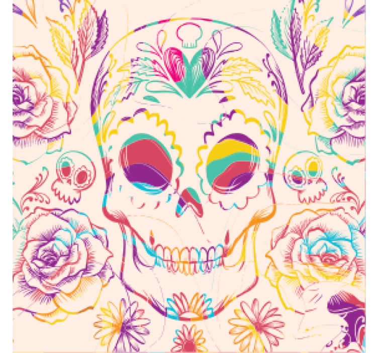 Halloween coaster colorful skull floral design - TenStickers