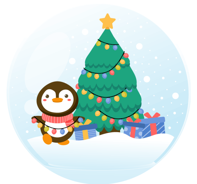 Christmas coaster penguin with christmas tree - TenStickers