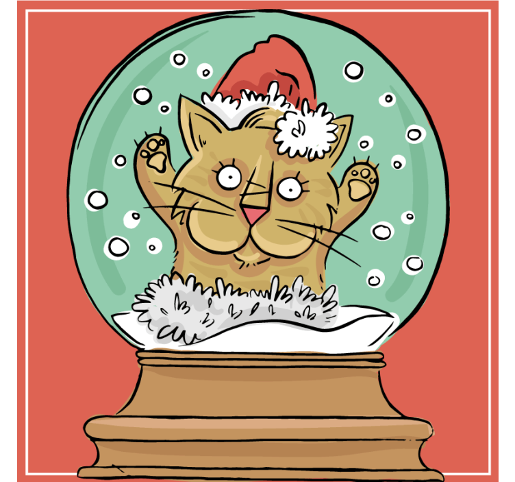Christmas coaster featuring a festive cat snow globe - TenStickers