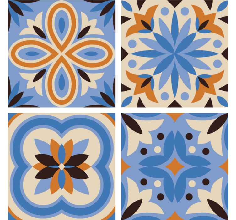 Blue and orange tile collection coasters - TenStickers
