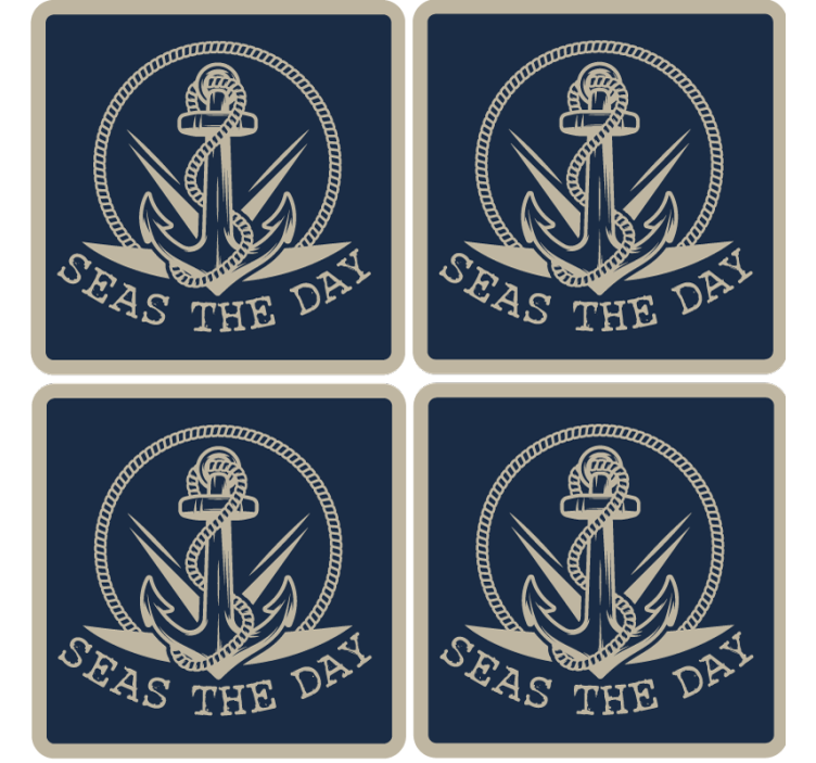 Blue anchor design personalised coasters - TenStickers