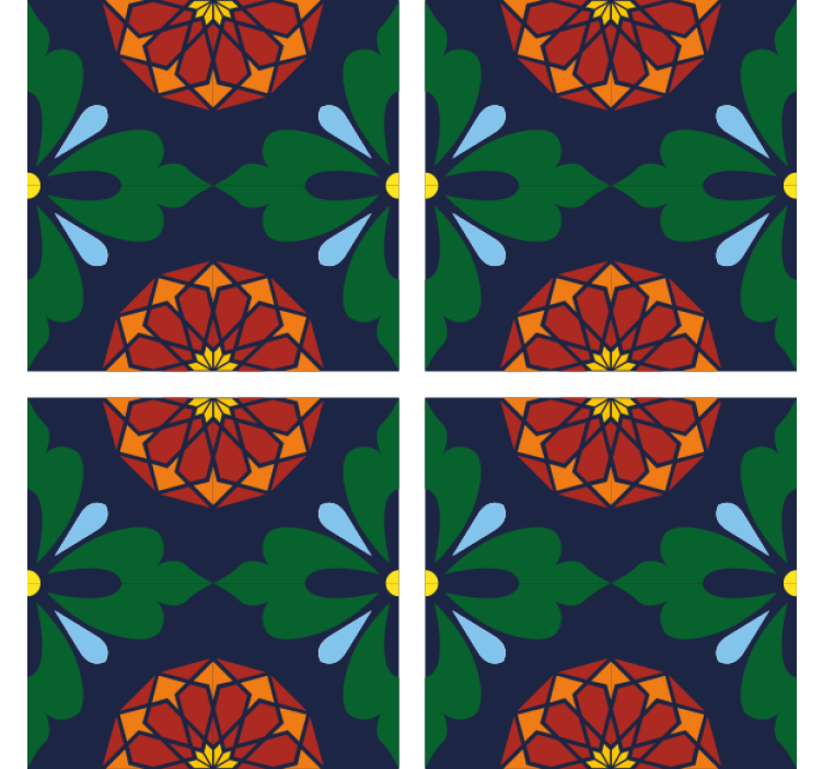 Green and blue floral style tile coasters - TenStickers