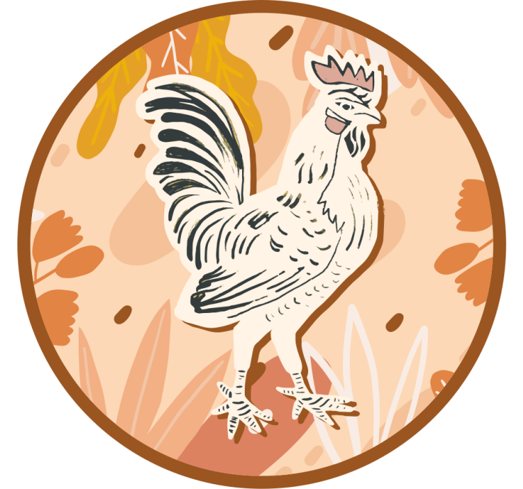 Drawn rooster on orange flowers vintage coaster - TenStickers