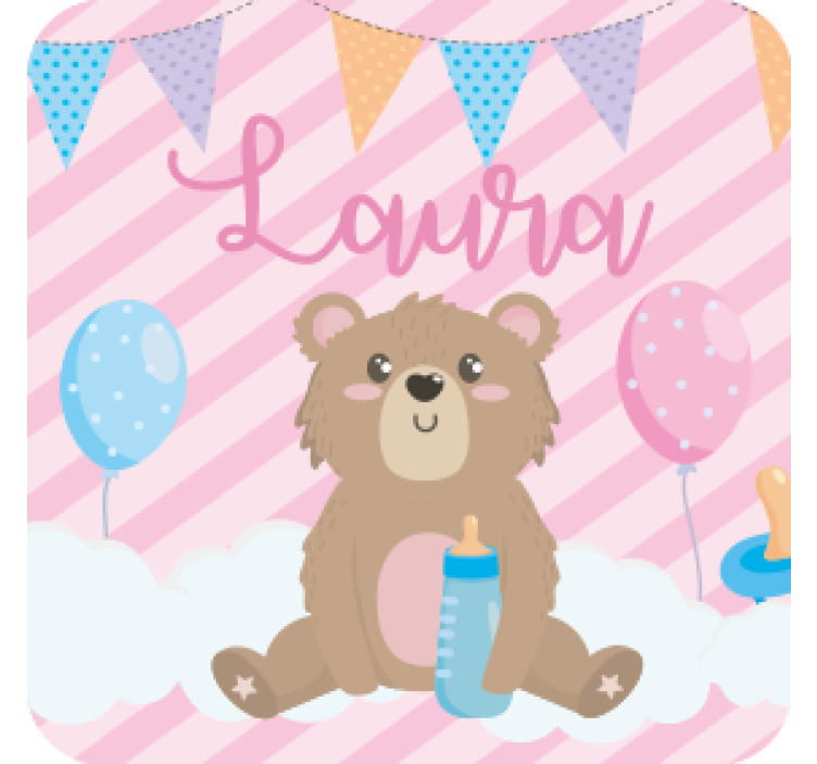 Personalisable coasters cute bear with balloons - TenStickers