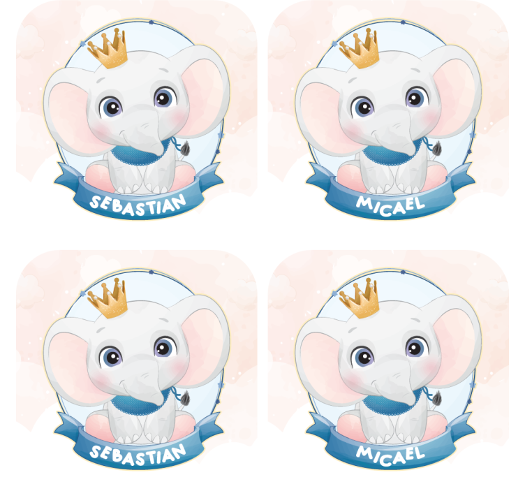 Personalisable coasters elephant character portraits - TenStickers
