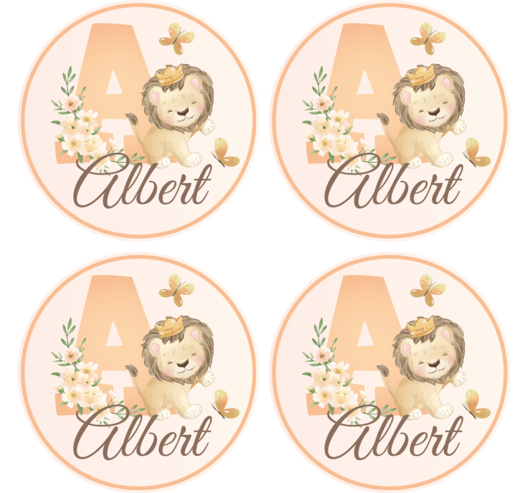 Cute animals lioness with name coasters - TenStickers