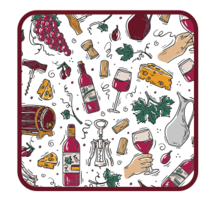 Beer mats wine bottles grapes cheese - TenStickers