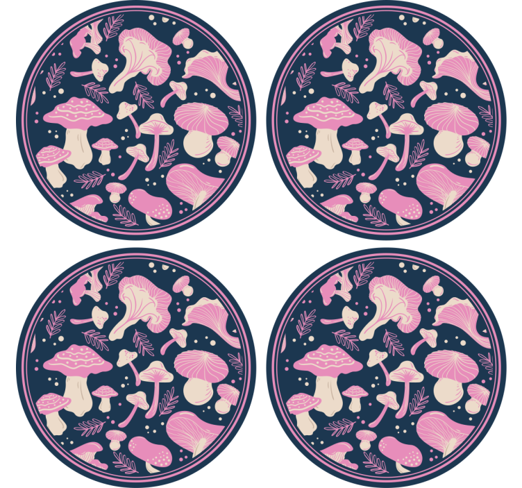 Pink mushroom seamless pattern modern coaster - TenStickers