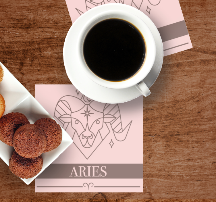 Aries pink card zodiac sign design coaster - TenStickers