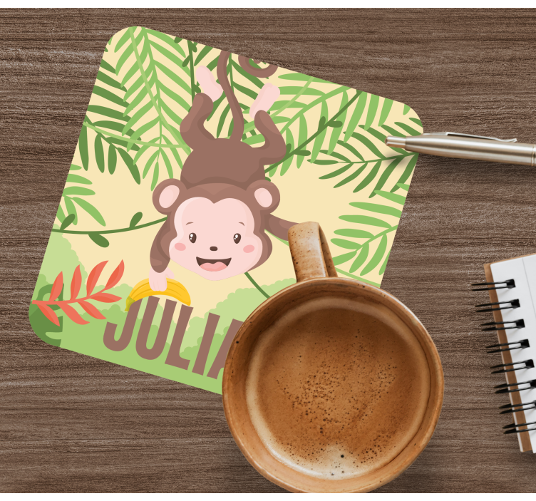 Cute baby monkey hanging on branch coaster - TenStickers