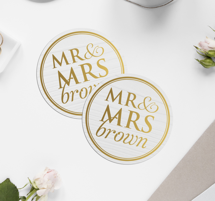 Elegant Mr & Mrs customisable wedding coaster - TenStickers