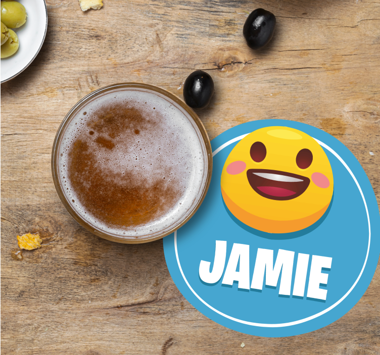 Emojis with name personalised coasters - TenStickers