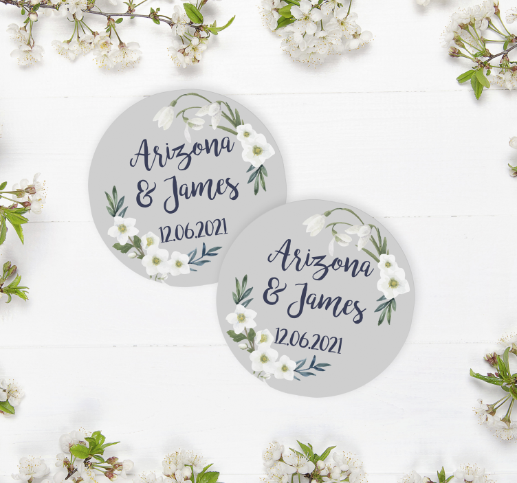 Floral Wedding customisable wedding coaster - TenStickers