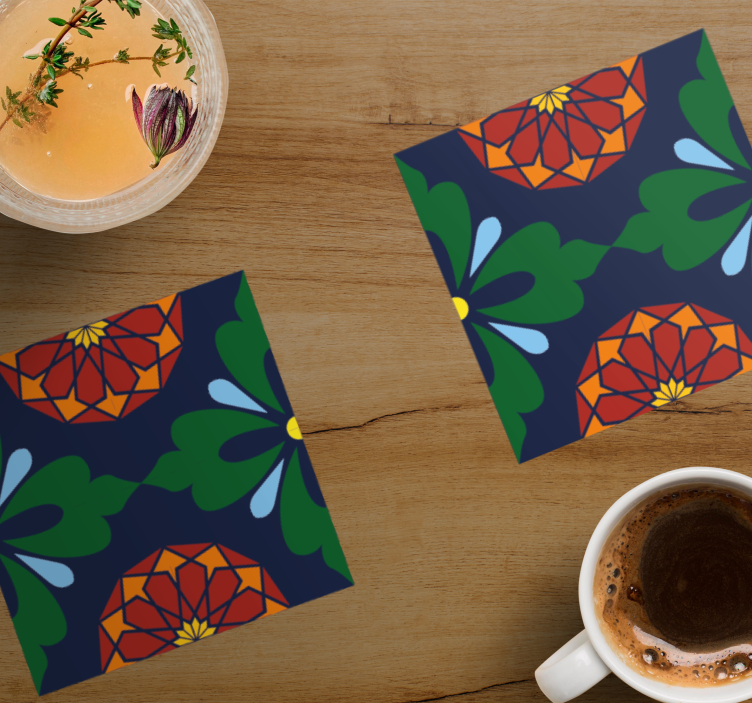Green and blue floral style tile coasters - TenStickers