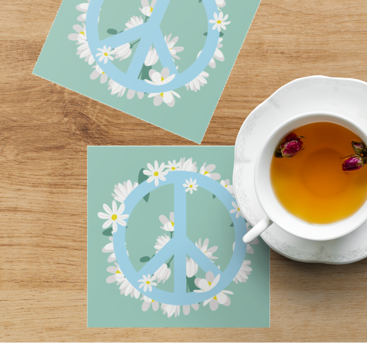 Light blue peace with flowers vintage coaster - TenStickers