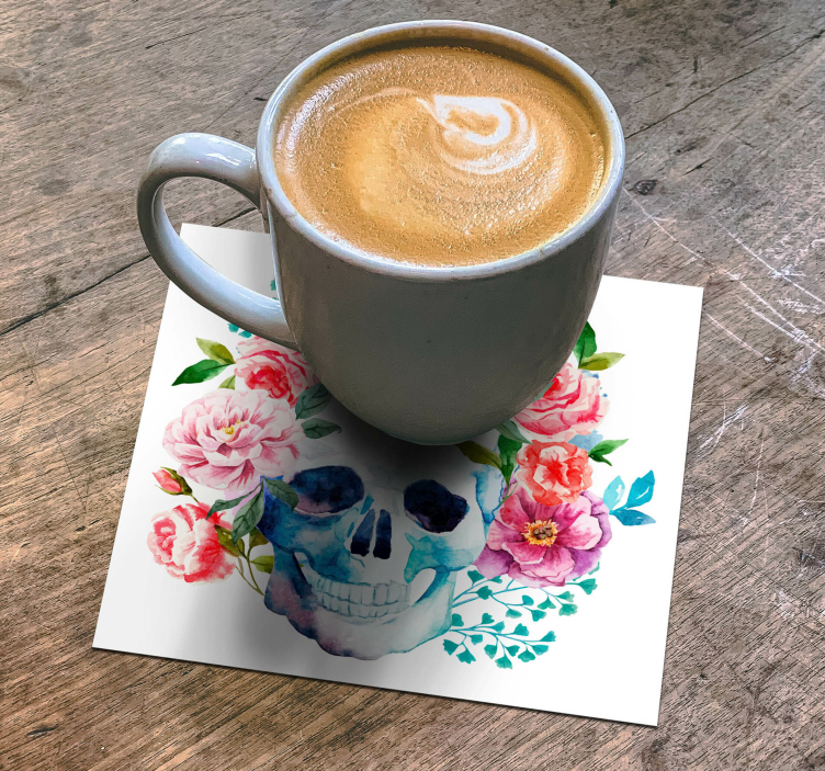 Skull flowers drink coaster - TenStickers