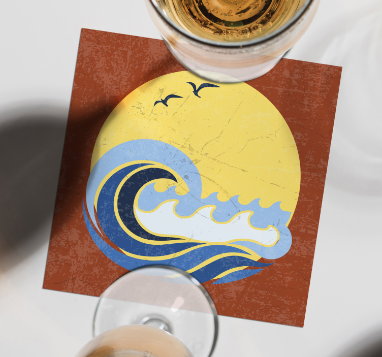 Sun, Beach and Wave 70s coasters - TenStickers