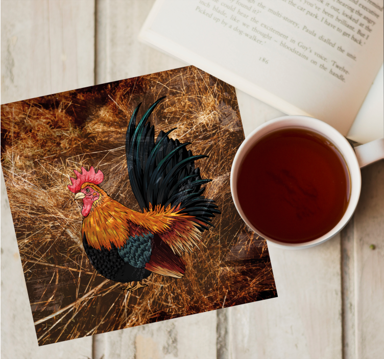 Vintage coasters colorful rooster artwork - TenStickers