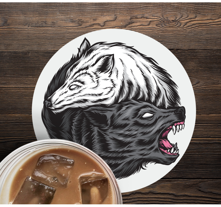 Yin yang wolf illustration halloween coaster - TenStickers