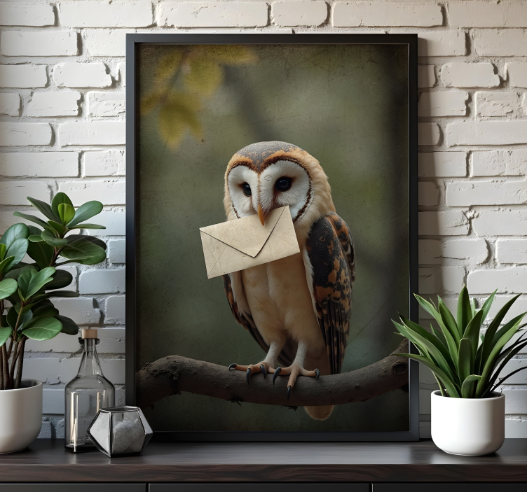 Owl with a letter photo realistic poster - TenStickers