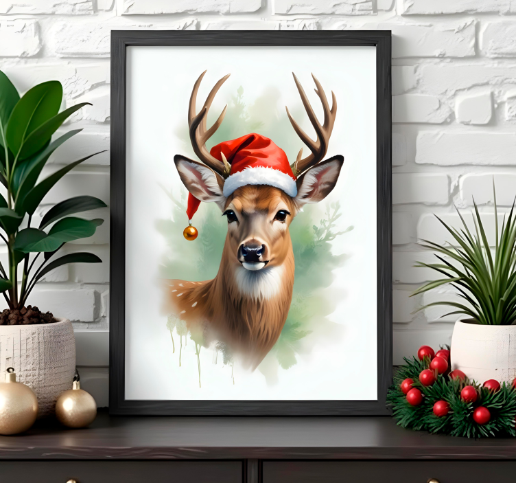 Santa reindeer christmas poster - TenStickers