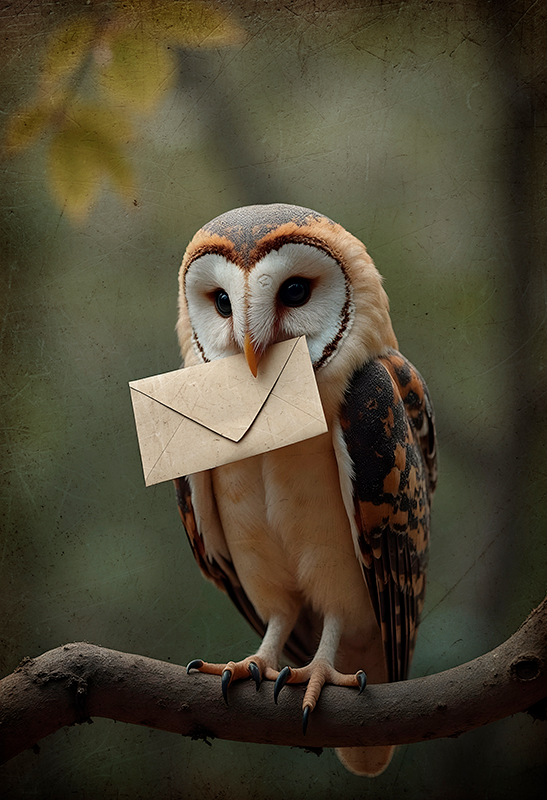 Owl with a letter photo realistic poster - TenStickers