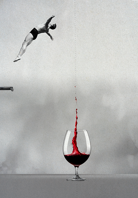 Jumping to the glass of wine abstract poster - TenStickers