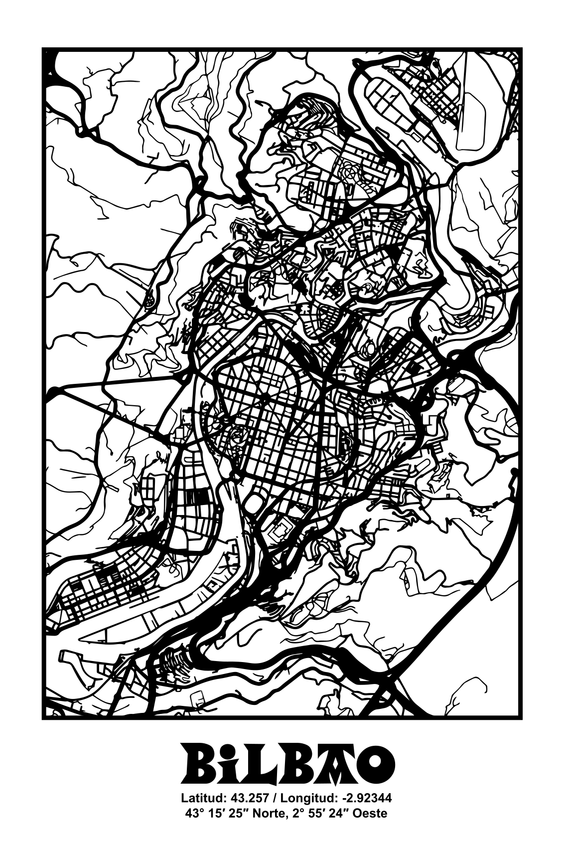 Living room poster bilbao topographic map - TenStickers