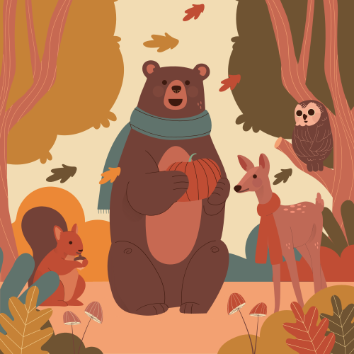 Nursery poster happy animals in autumn forest - TenStickers