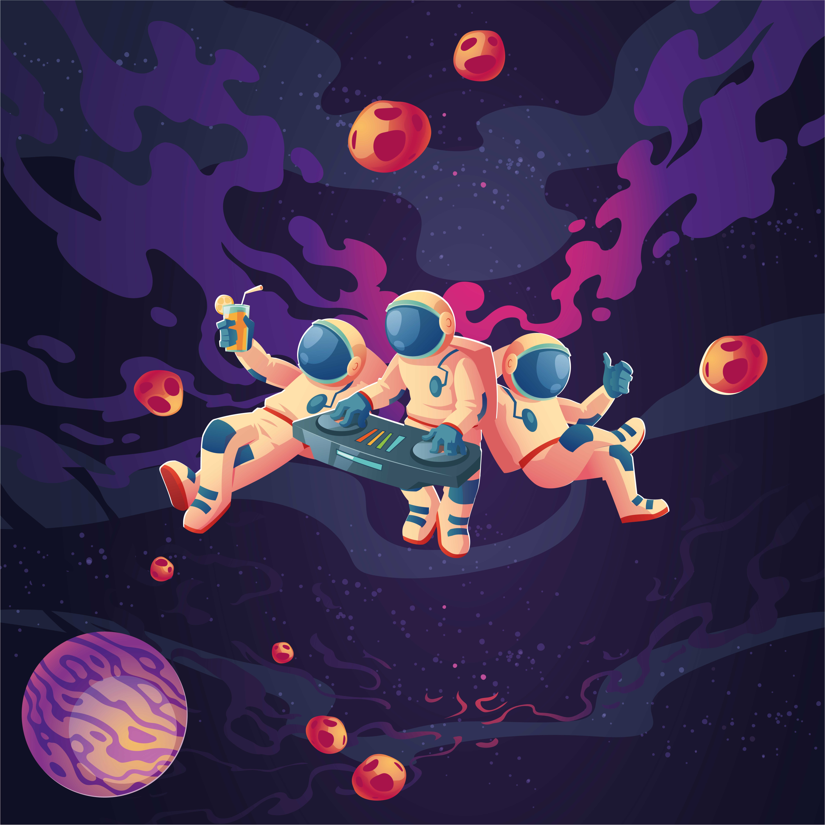 Nursery poster of jamming cartoon astronauts - TenStickers