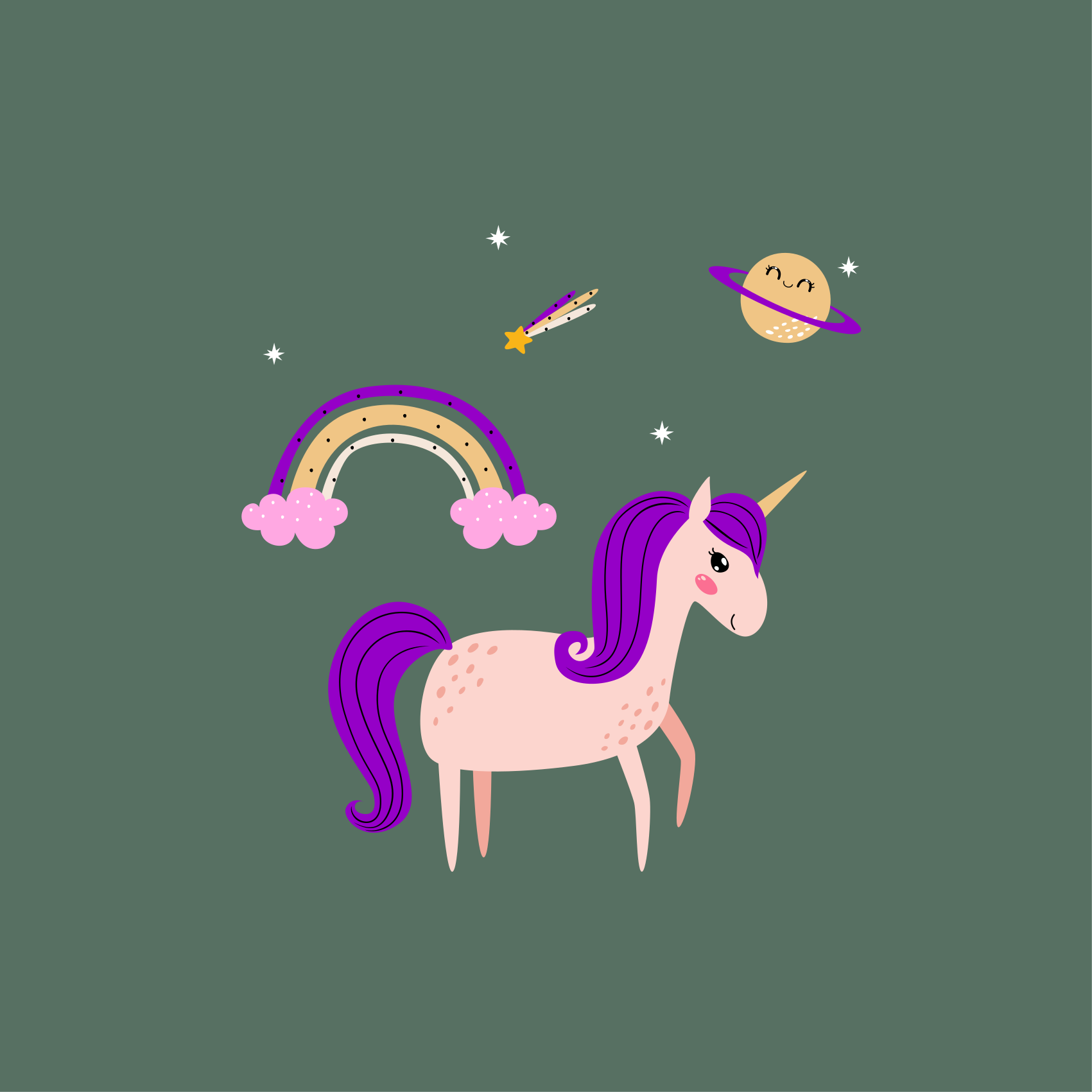 Nursery poster of artistic unicorns on green background - TenStickers