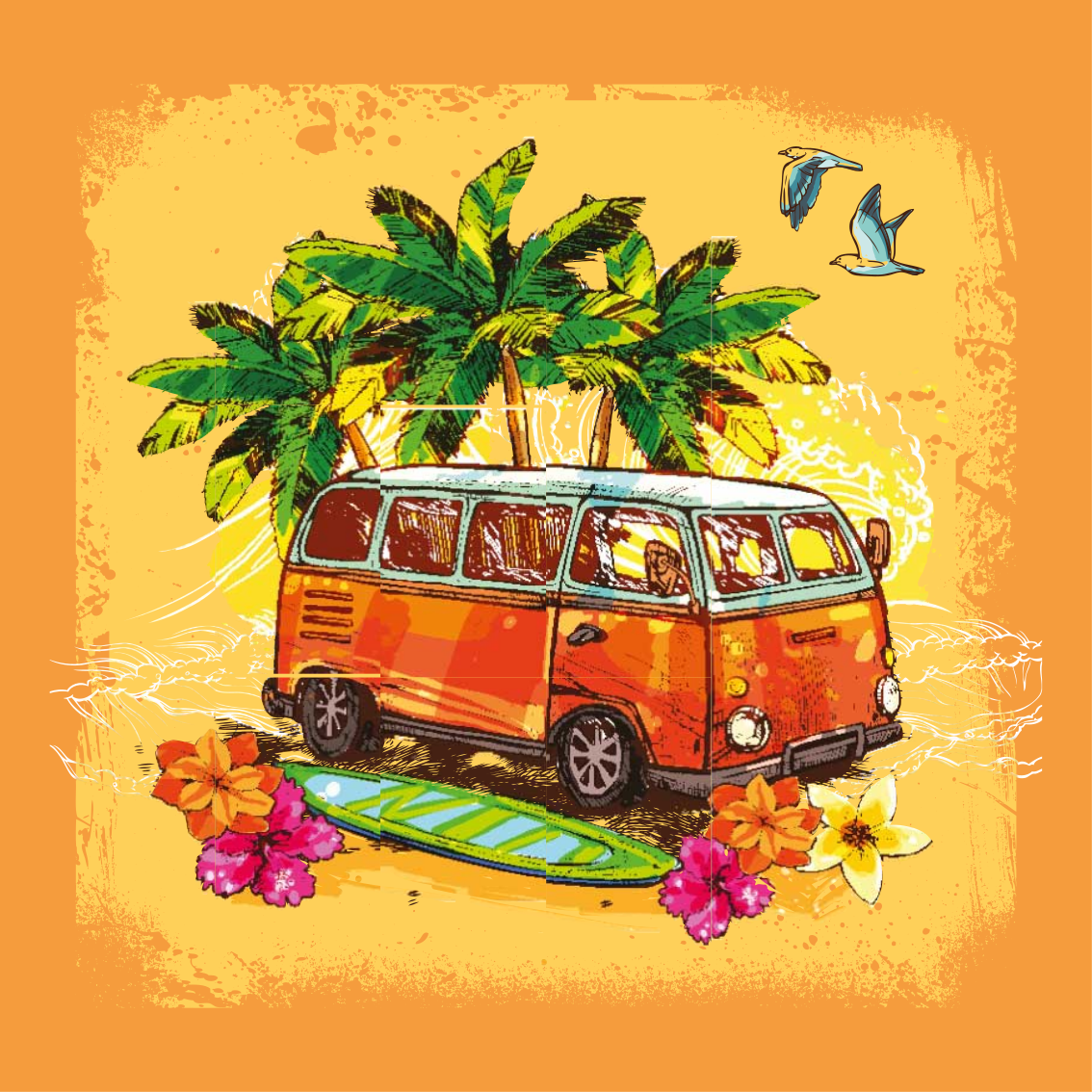 City poster classic surfing van art print - TenStickers