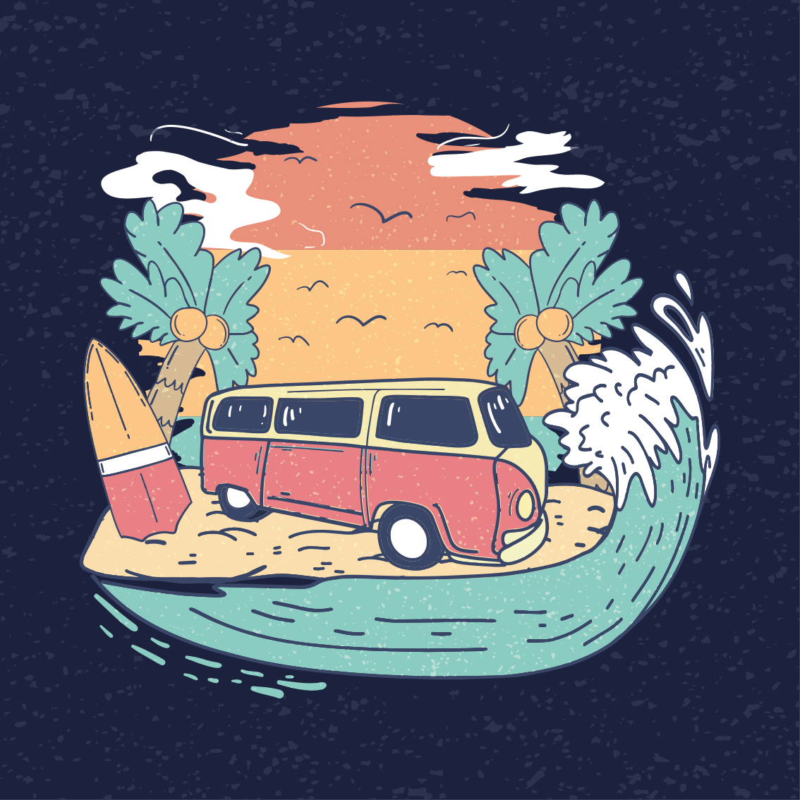 City poster surfing van scene - TenStickers