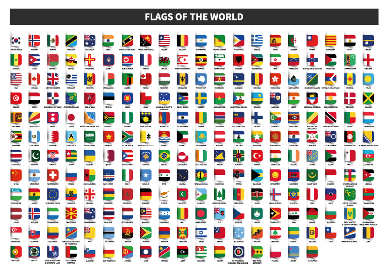 Flags of the World Flags of the world are symbols or emblems used - TenStickers