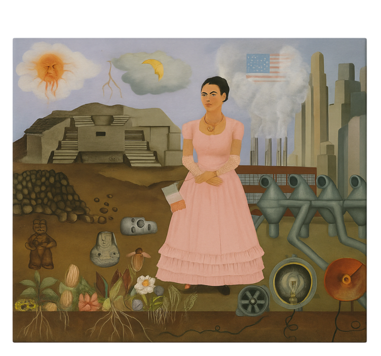 Frida Khalo at the border canvas art - TenStickers