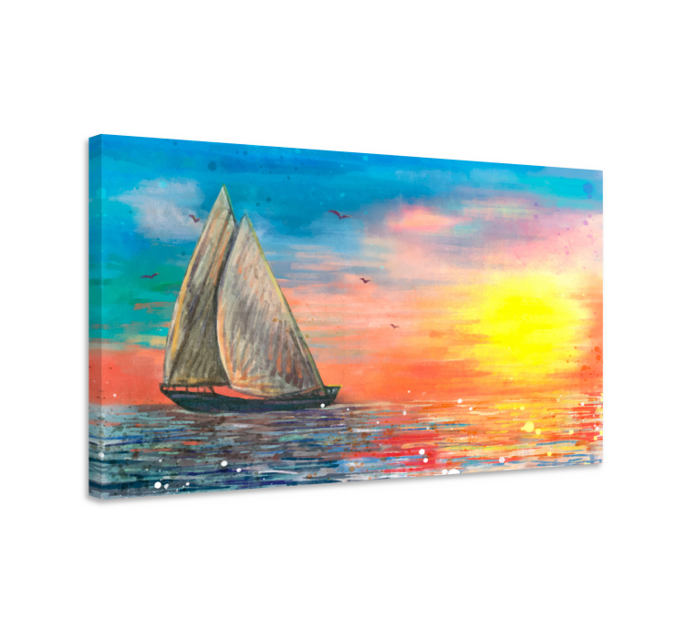 Sailboat Sunset Seascape nautical canvas art - TenStickers