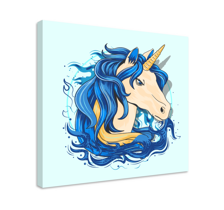 Shades of blue unicorn canvas wall print - TenStickers