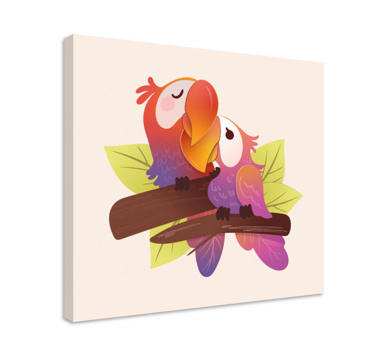 Cartoon in love pink bird canvas art - TenStickers