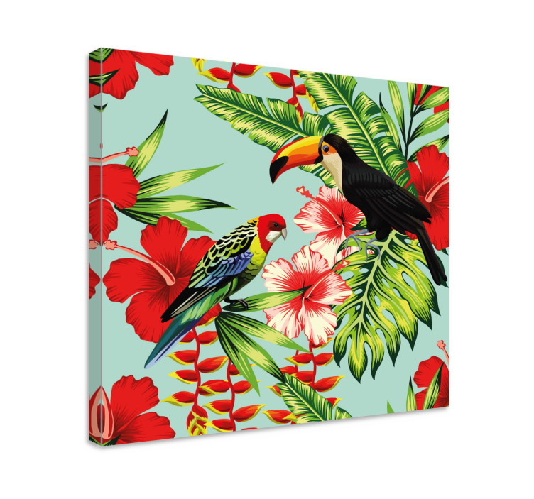 Animal canvas wall art tropical birds blossoms - TenStickers