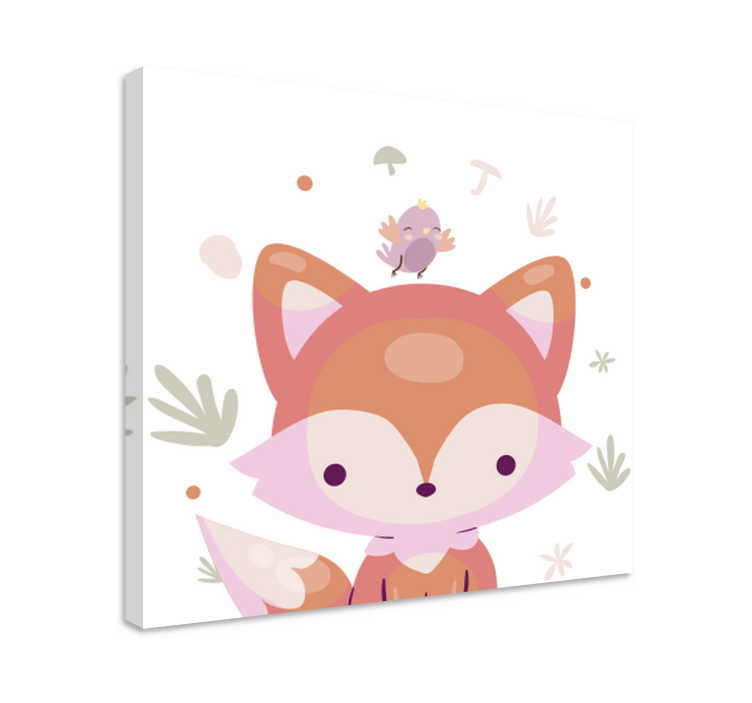 Cute baby fox cartoon pink bird nursery canvas - TenStickers