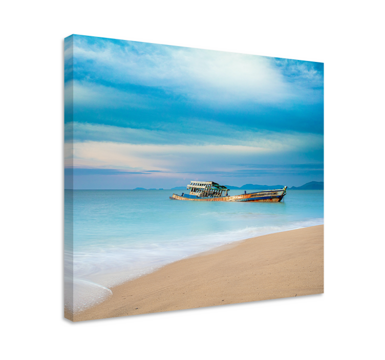 Nautical canvas art abandoned boat scene - TenStickers