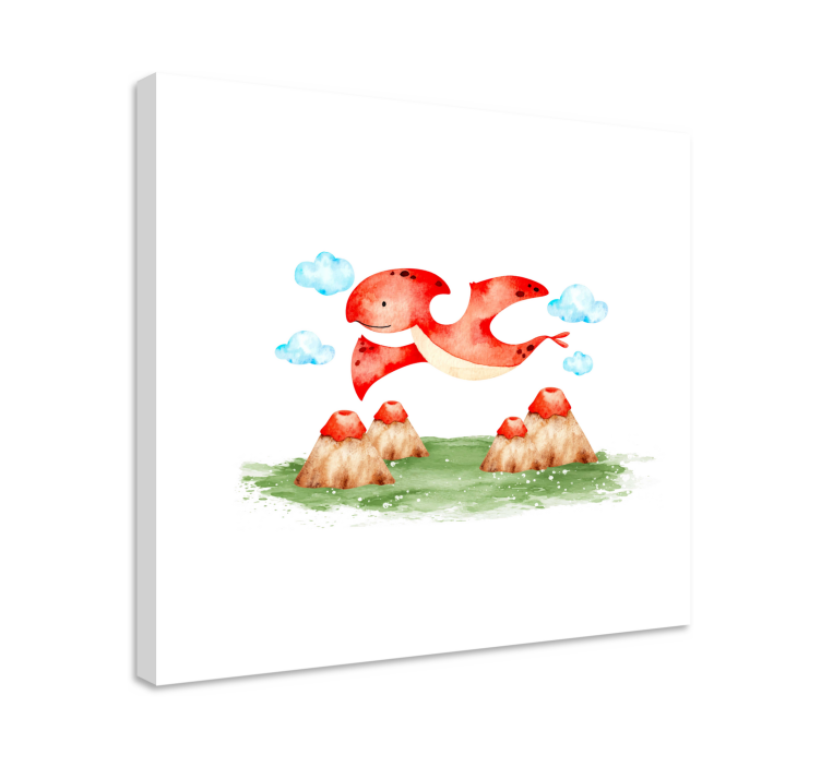 Dinosaur canvas wall art flying red creature - TenStickers