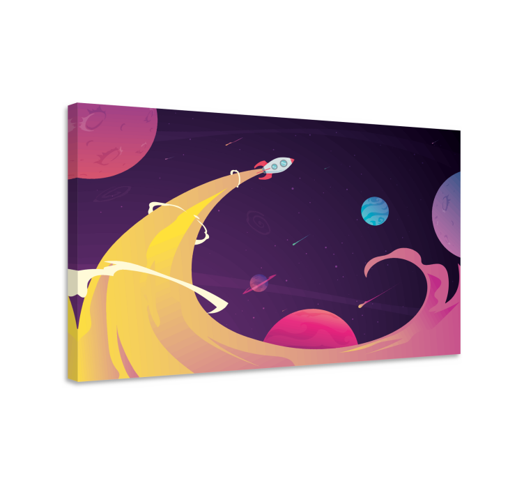 Cartoon rocket through space nursery canvas - TenStickers