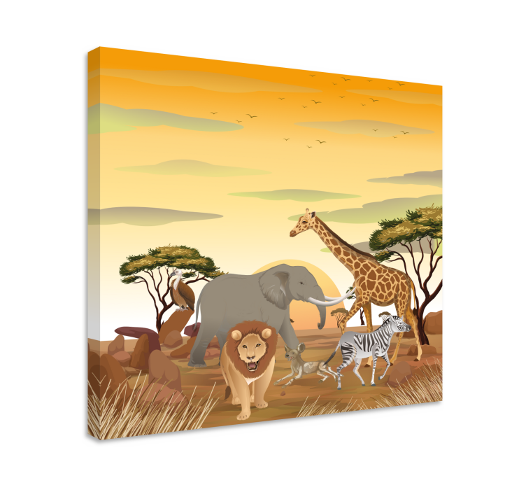African animals with plants nursery canvas - TenStickers